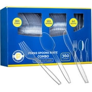 PLASTICPRO Clear Heavyweight Plastic Silverware Disposable Cutlery Set with Forks, Spoons \u0026 Knives, 360-Pack